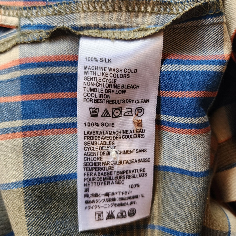 Tommy Bahama Mens 100% Silk Plaid Short Sleeve Button Down Shirt Blue Tan Orange - Picture 5 of 8